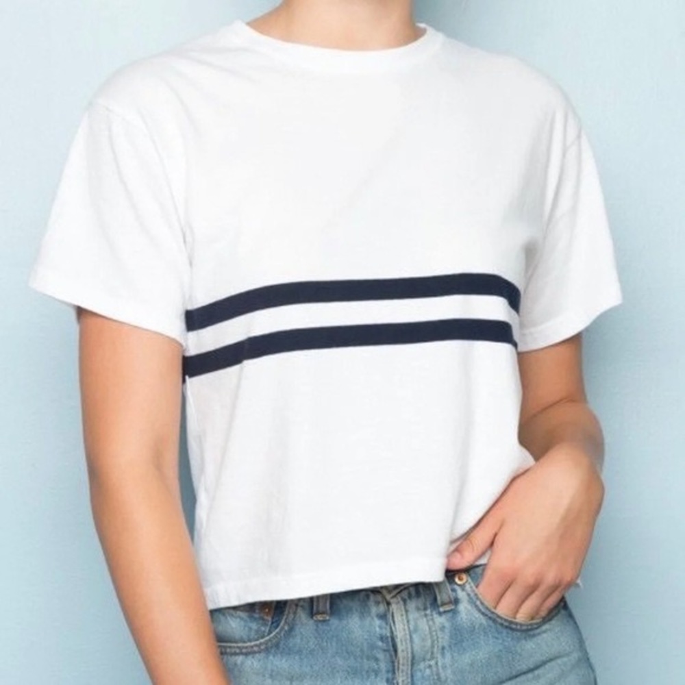 John Galt - Brandy Melville White t shirt with 2 navy lines